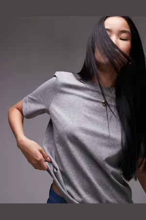 ARKET Camiseta gris jaspeado de punto liso grueso de