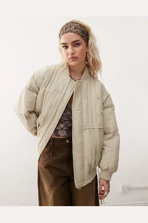 COLLUSION Chaqueta bomber color crudo extragrande con detalle de la marca de -Blanco