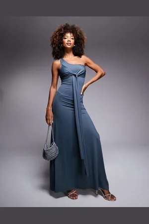 ASOS Vestido largo asimétrico con detalle de fajín anudado en el pecho de punto moldeador de