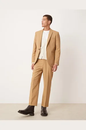 ASOS Pantalones de traje capri marrones de pernera recta de sarga de -Beis neutro