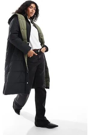 French Connection Chaqueta negra y verde oliva acolchada con detalle doble en la parte delantera de
