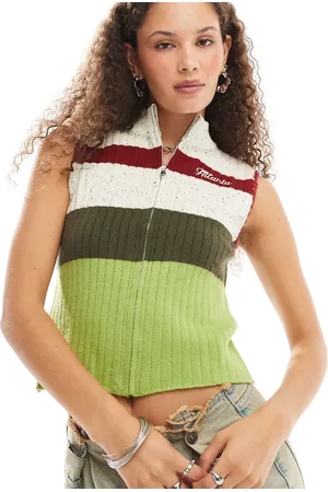 Daisy Street Chaleco a rayas vintage con cuello alzado y cremallera de punto de