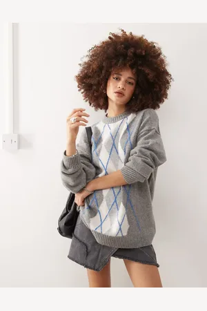 Weekday Jersey gris jaspeado con patrón de rombos de mezcla de lana Jules de