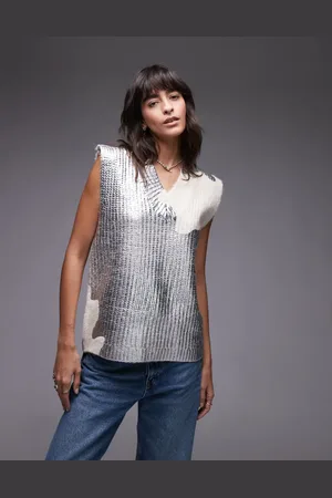 Topshop Chaleco holgado con estampado metalizado de punto de ochos de