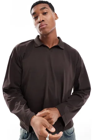 ASOS Polo marrón de manga larga y corte cuadrado extragrande de tejido grueso de 240 g/m2 de