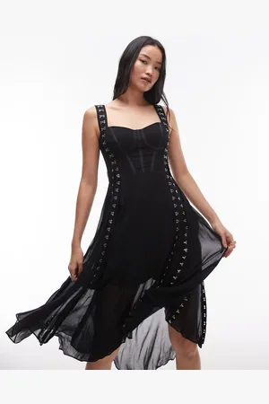 AllSaints Vestido midi estilo corsé de malla Luna de
