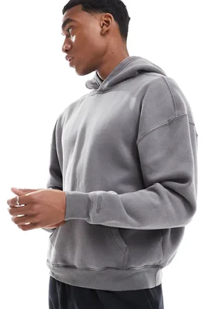 Hollister Sudadera gris lavado de corte cuadrado con capucha de
