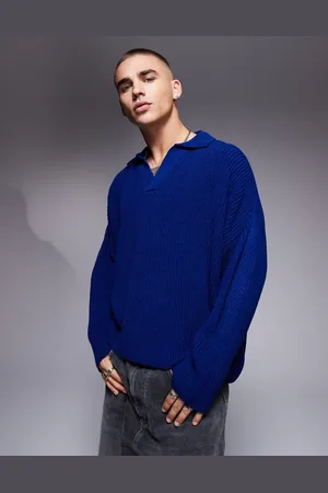 ASOS Jersey de corte cuadrado ultragrande con muesca en el cuello de punto inglés acanalado de -Azul marino