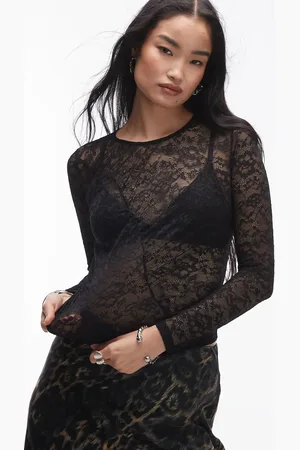 AllSaints Camiseta negra de manga larga de encaje Edana de