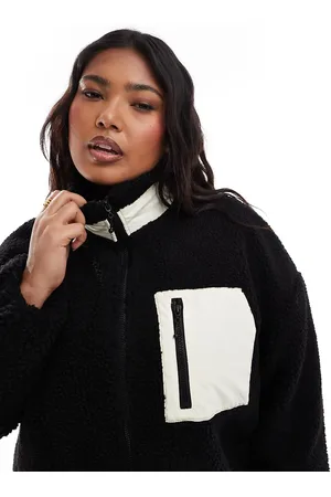 ONLY Chaqueta negra extragrande con cuello alzado de felpa tipo peluche de