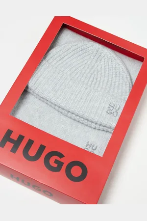 HUGO BOSS Set de bufanda y gorro grises Sarmi de