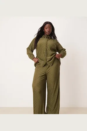 VILA Pantalones verde oliva oscuro plisados de pernera ancha de (parte de un conjunto)
