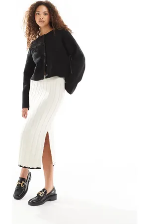 ONLY Falda midi color con ribete en contraste de punto de -Beis neutro