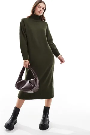 New Look Vestido midi con cuello alzado de punto de -Verde