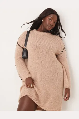 VILA Vestido corto beis estilo jersey con pespuntes en contraste de punto de -Neutro