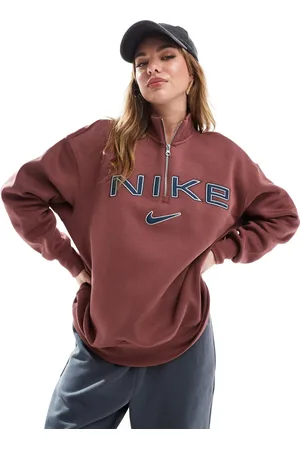 Nike Top burdeos de manga larga con media cremallera Swoosh de