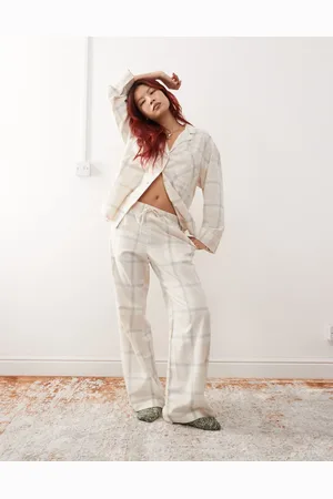 Monki Pantalones de pijama a cuadros a tono de franela de (parte de un conjunto)-Beis neutro