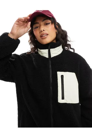 ONLY Chaqueta negra extragrande con cuello alzado de felpa tipo peluche de