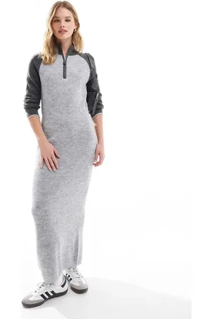 VERO MODA Vestido estilo polo con diseño color block y cremallera delantera de punto de