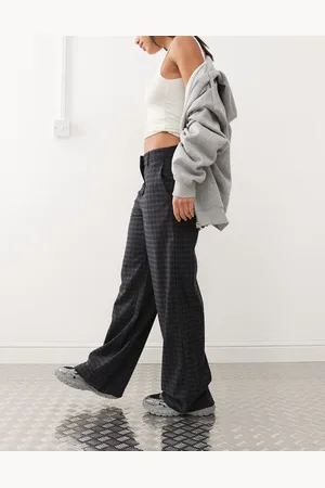Weekday Pantalones azul marino y grises a cuadros de pernera ancha Dylan de