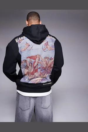 Liquor N Poker Sudadera negra extragrande con capucha y estampado trasero "Eternal Paradise" de