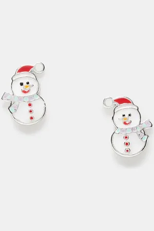 Kingsley Ryan Pendientes de botón con diseño de muñeco de nieve de plata de ley de -Plateado