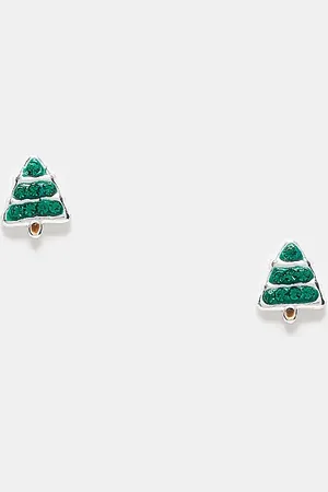 Kingsley Ryan Pendientes de botón con diseño de árbol de Navidad de plata de ley de -Plateado