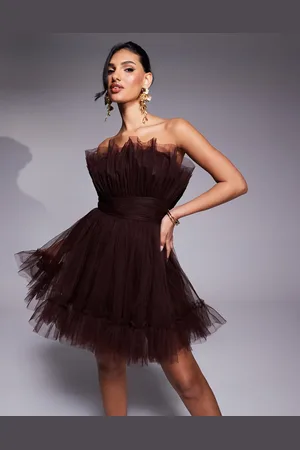 Lace & Beads Vestido corto estructurado con escote palabra de honor de tul de