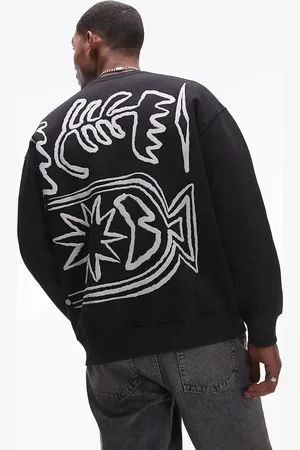 Topman Sudadera negra extragrande con estampado abstracto texturizado en la parte delantera y trasera de