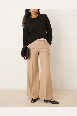 Miss Selfridge Pantalones color tostado de pernera ancha con cinturilla plegada de