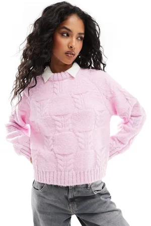 Pieces® Jersey rosa extragrande con detalle de punto de ochos de