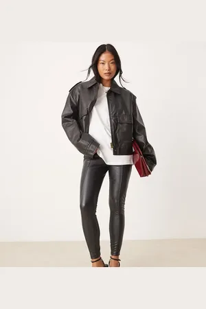 New Look Leggings negros con costuras delanteras de poliuretano de