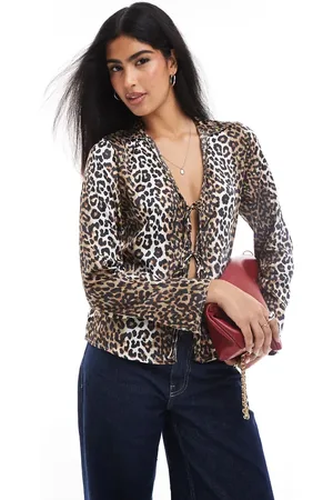 ONLY Blusa con estampado de leopardo y lazada delantera de