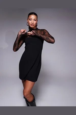 ASOS Vestido lencero corto con diseño 2 en 1 de tejido efecto neopreno con capa superior de encaje de