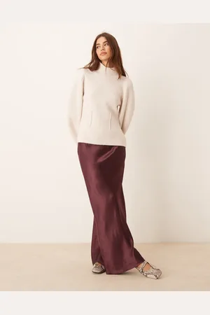 Miss Selfridge Falda larga roja de corte al bies con detalle de lazo de satén de -Morado
