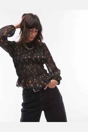 Topshop Top fruncido y asimétrico con estampado floral de tejido transparente de