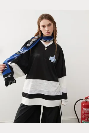 COLLUSION Top extragrande de manga larga y estilo deportivo de Airtex de -Azul marino