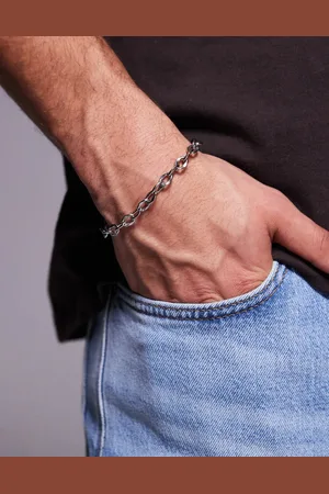 ASOS Pulsera plateada de cadena con eslabones efecto fundido de acero inoxidable resistente al agua de