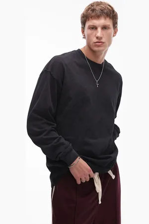 Topman Camiseta negro lavado extragrande de manga larga de