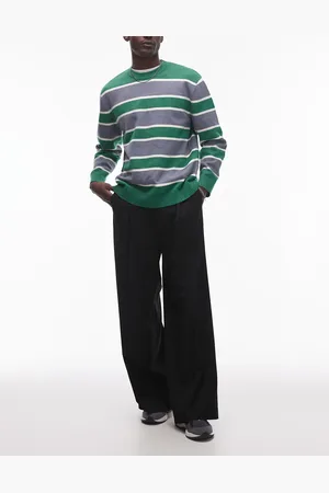 Topman Pantalones de traje negros de pernera ancha y talle alto de mezcla de lana premium de