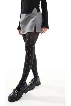 VERO MODA Medias negras con estampado de lunares de purpurina de