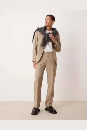 ASOS Pantalones de traje color de corte recto de mezcla de lana de -Marrón