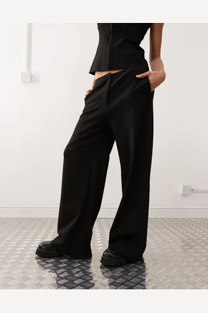 Weekday Pantalones negros de pernera ancha con raya diplomática y detalle de cinturilla de (parte de un conjunto)