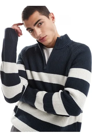 Hollister Jersey azul marino a rayas con cremallera corta de punto de