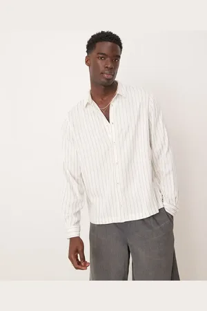 ASOS Camisa blanca a rayas color cobre de corte cuadrado holgado de