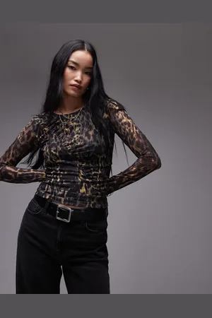 AllSaints Camiseta de manga larga con estampado de leopardo de malla Edana de -Marrón