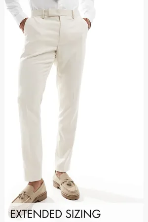 ASOS Pantalones de traje color piedra de corte pitillo con textura de tejido panamá de Wedding-Beis neutro