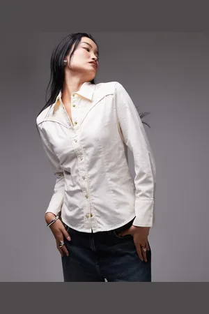 MANGO Camisa color con detalle de cuello bordado de estilo wéstern de -Blanco