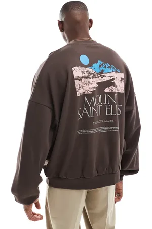 ASOS Sudadera marrón ultragrande con estampado de montaña de