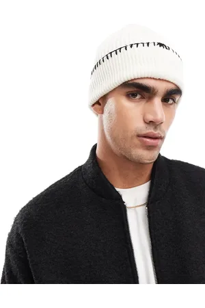 JACK & JONES Gorro color crudo con pespuntes en contraste de punto de -Blanco